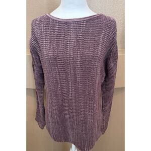 J Jill Long Sleeve Cotton Blend Sweater Plum Pullover Cable Knit Design Size SP
